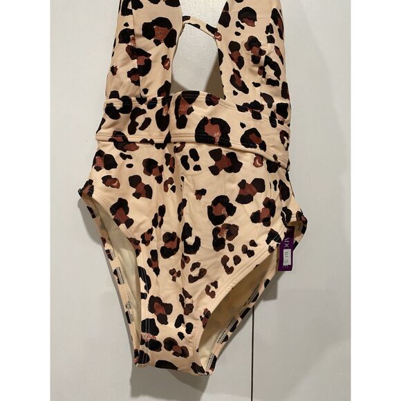 Adore Me Swimsuit One Piece XS Tie Neck Peach Leopard Adjustable Back Beach NWT - Picture 3 of 11